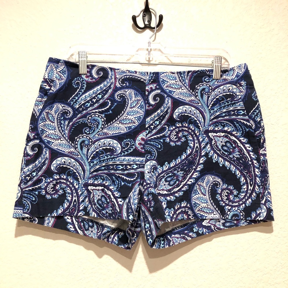 Banana Republic Paisley Shorts Side Zipper Size 10 Blue, Purple & White